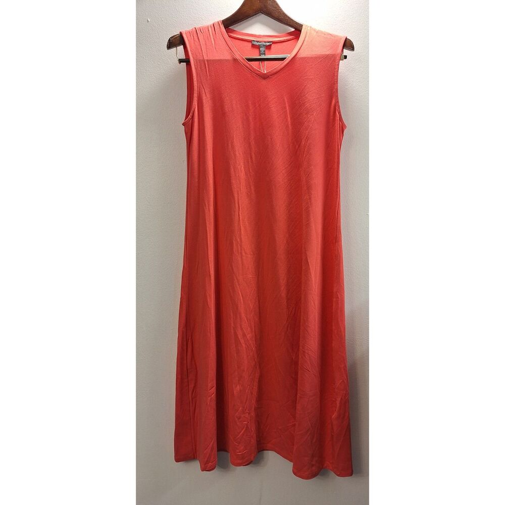 EILEEN FISHER Sleeveless Crew Neck Jersey Midi Dress Sz XS Coastal Beach Casual - Picture 1 of 4
